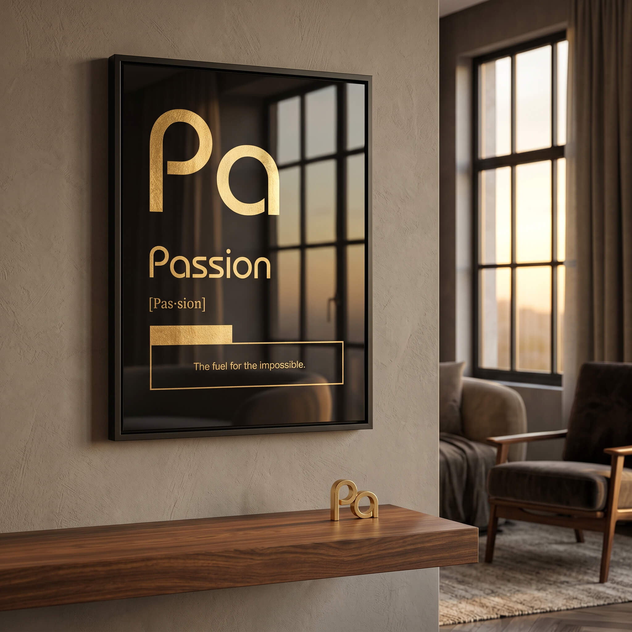 DOTCOMCANVAS® Passion (Pa) Acrylglasbild Version Schwarz – Raum-Mockup