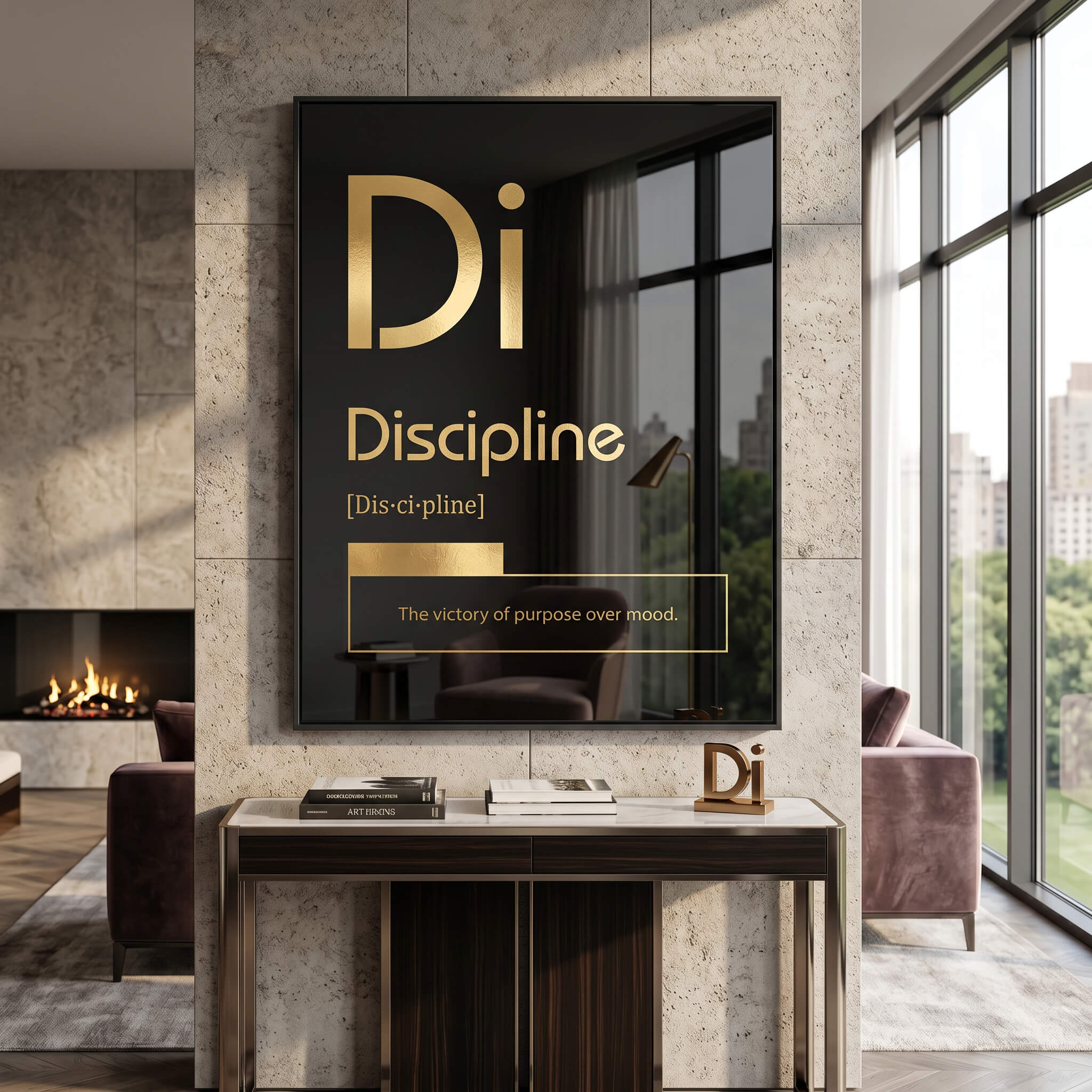 DOTCOMCANVAS® Discipline (Di) Acrylglasbild Version Schwarz – Raum-Mockup