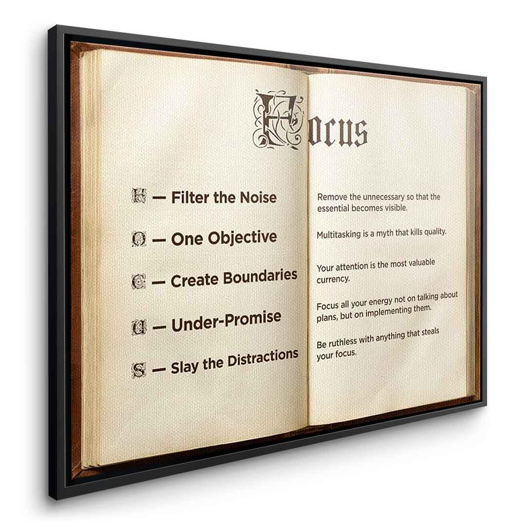 DOTCOMCANVAS® Focus book Leinwandbild – Seitenansicht schwarzer Rahmen