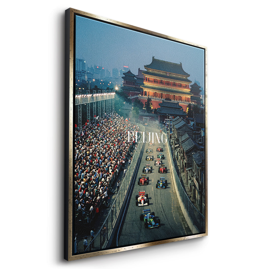 Beijing F1 Leinwandbild – Seitenansicht goldener Rahmen