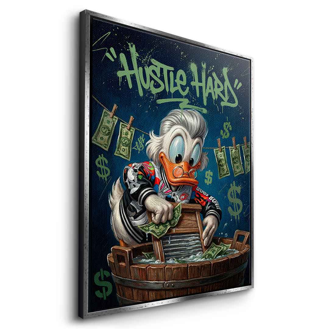 DOTCOMCANVAS® Hustle Hard Leinwandbild – Seitenansicht weißer Rahmen