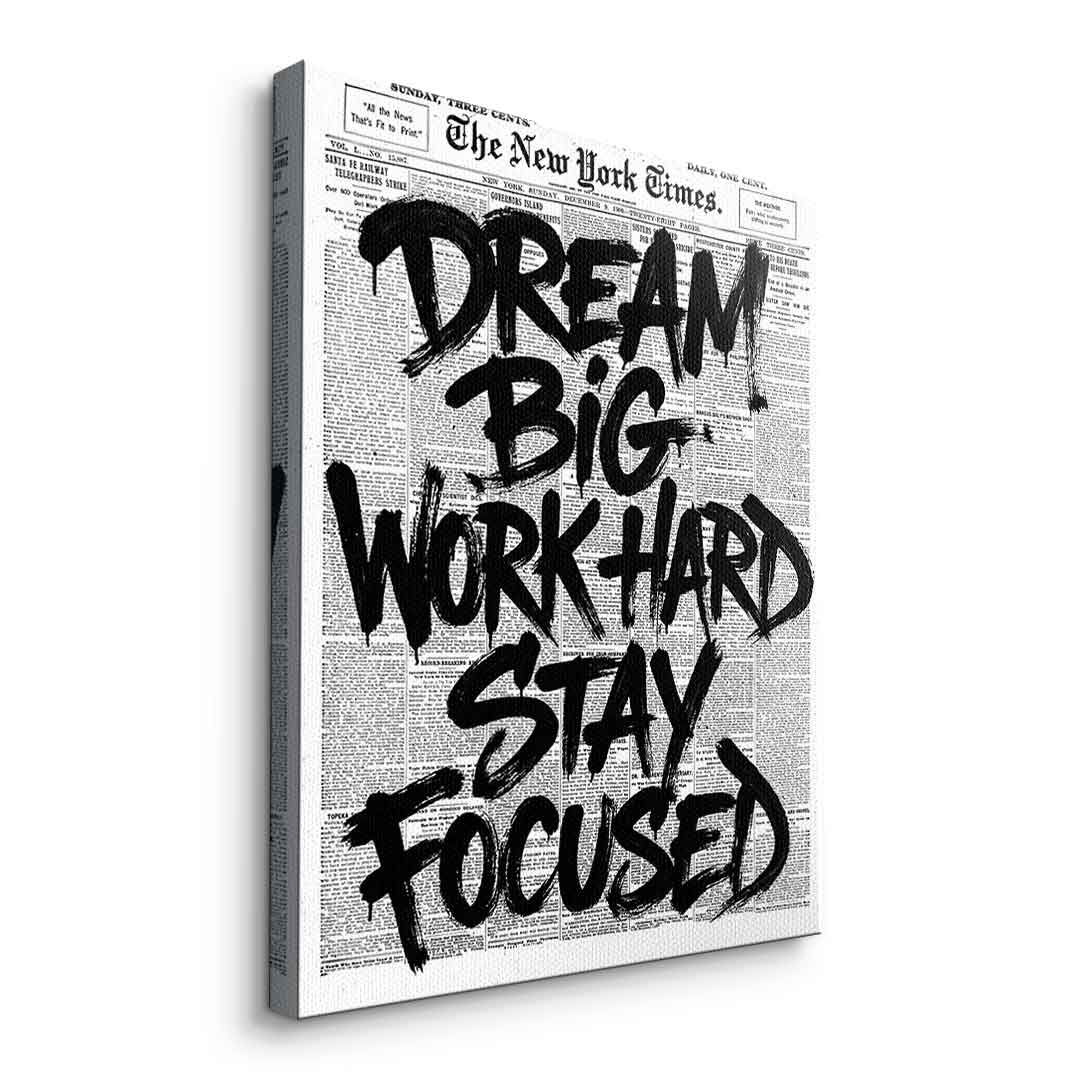 DOTCOMCANVAS Dream big work hard stay focused Leinwandbild Ohne Rahmen Seitenansicht