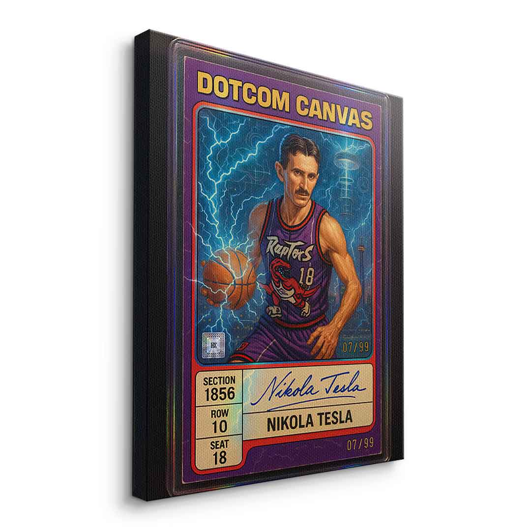 DOTCOMCANVAS Leinwandbild Nikola Tesla Basketball Card Seitenansicht ohne Rahmen