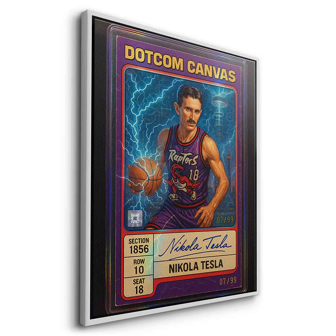 DOTCOMCANVAS Leinwandbild Nikola Tesla Basketball Card Seitenansicht mit weißem Rahmen