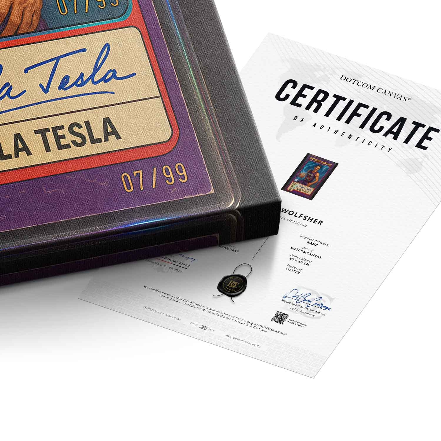 DOTCOMCANVAS Leinwandbild Nikola Tesla Basketball Card Echtheitszertifikat