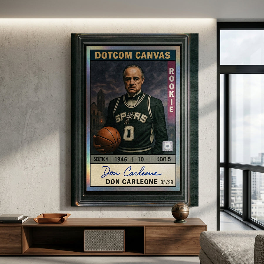 DOTCOMCANVAS Leinwandbild Don Carleone Basketball Card Pop Art im Wohnraum Mockup