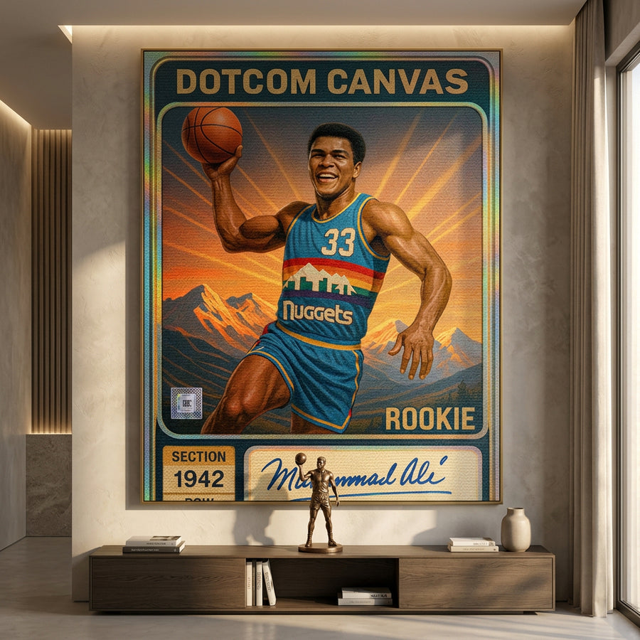DOTCOMCANVAS Muhammad Ali Basketball Card Leinwandbild Pop Art Wandbild im Raum