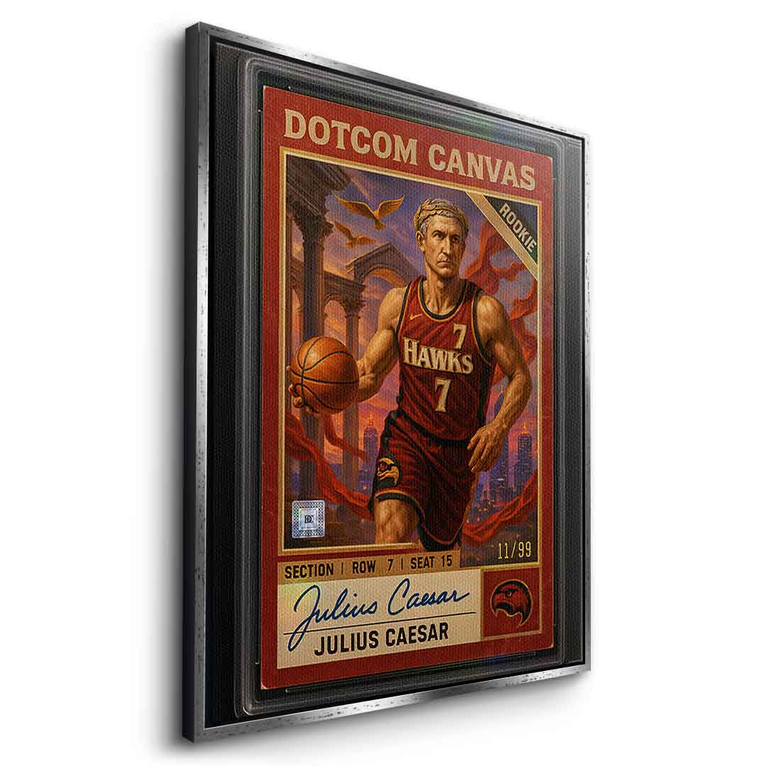 DOTCOMCANVAS Julius Caesar Basketball Card Leinwandbild Pop Art – Seitenansicht mit weißem Rahmen