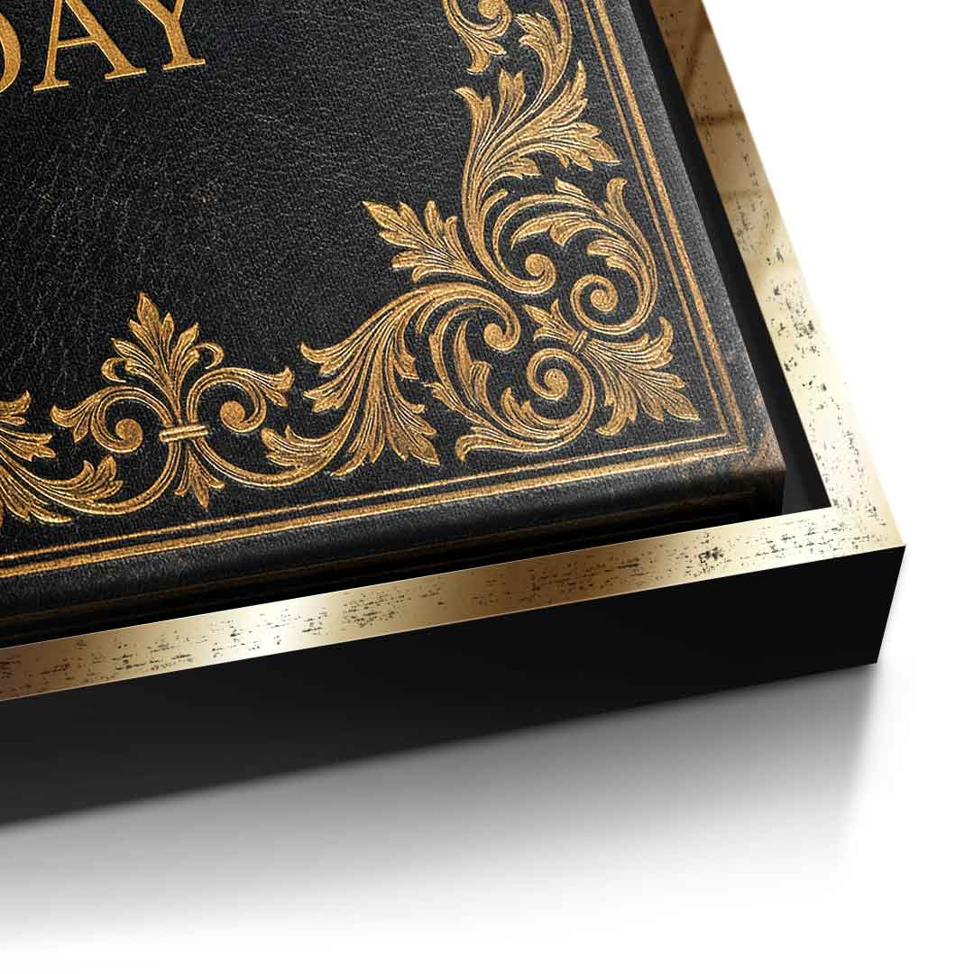 DOTCOMCANVAS® 1% better every day Leinwandbild – Detailansicht goldener Rahmen