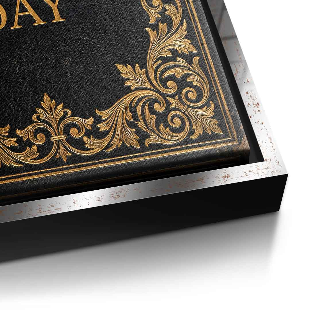 DOTCOMCANVAS® 1% better every day Leinwandbild – Detailansicht silberner Rahmen