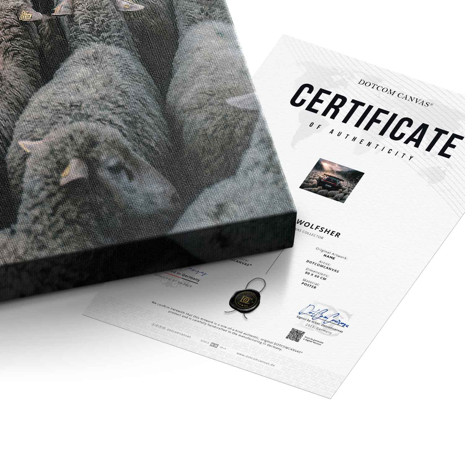 Porshe & Sheeps Leinwandbild Echtheitszertifikat