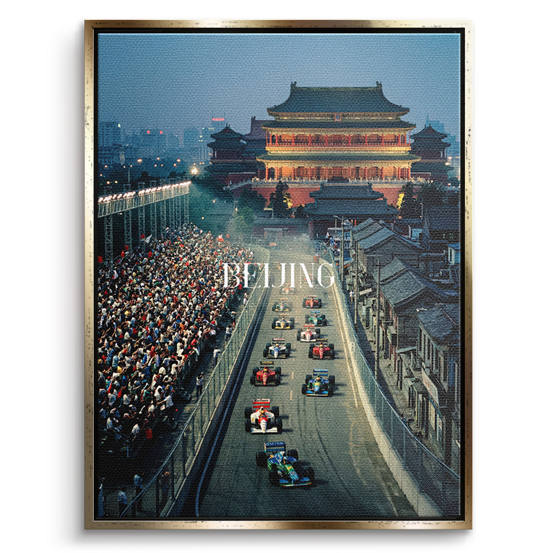 Beijing F1 Leinwandbild – Goldener Rahmen