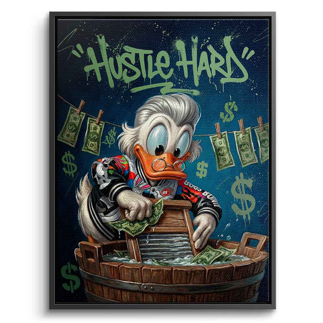 DOTCOMCANVAS® Hustle Hard Leinwandbild – Vorderansicht silberner Rahmen
