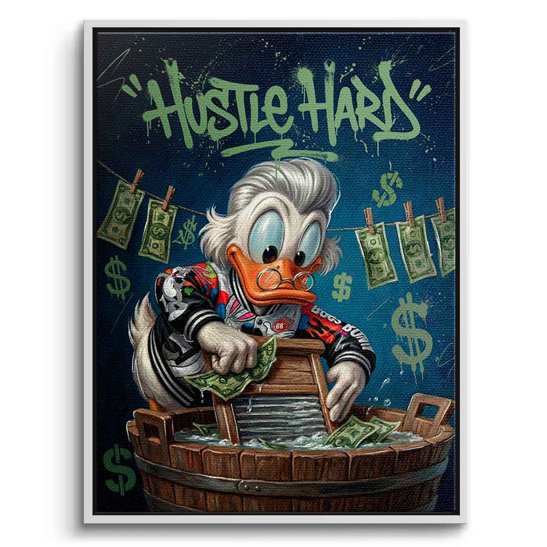 DOTCOMCANVAS® Hustle Hard Leinwandbild – Vorderansicht weißer Rahmen