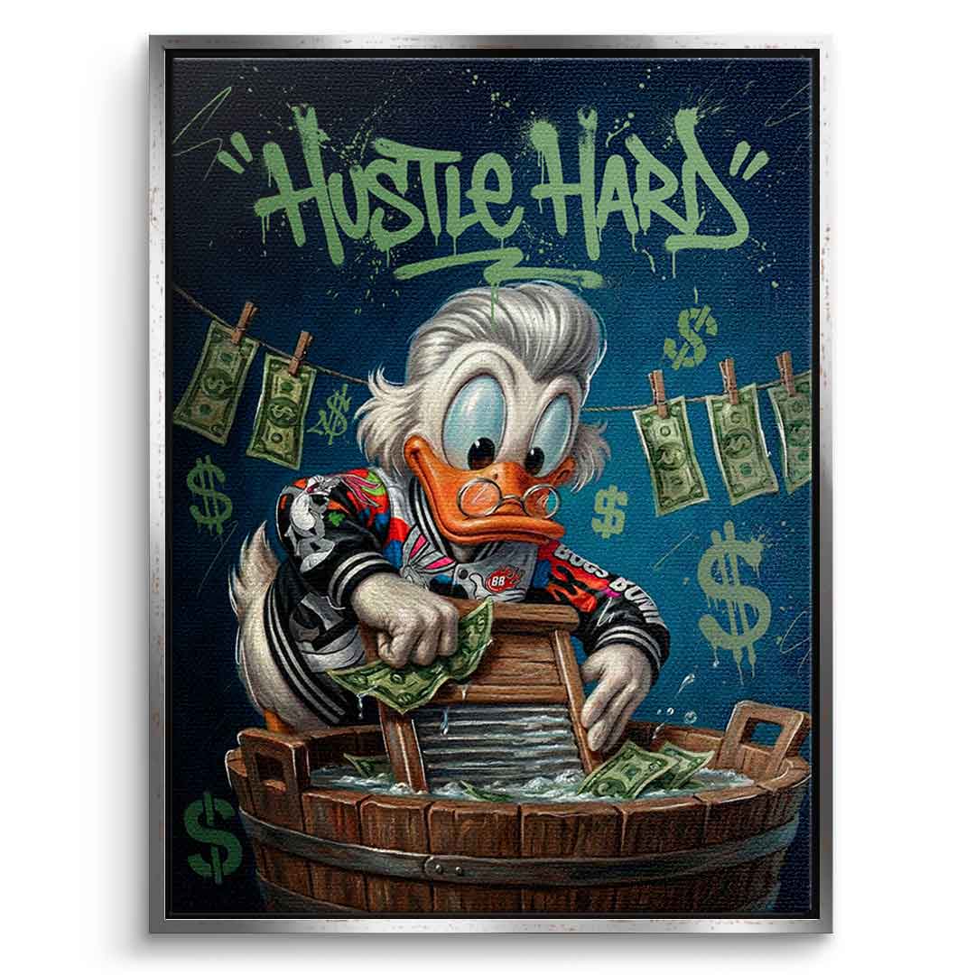 DOTCOMCANVAS® Hustle Hard Leinwandbild – Vorderansicht schwarzer Rahmen
