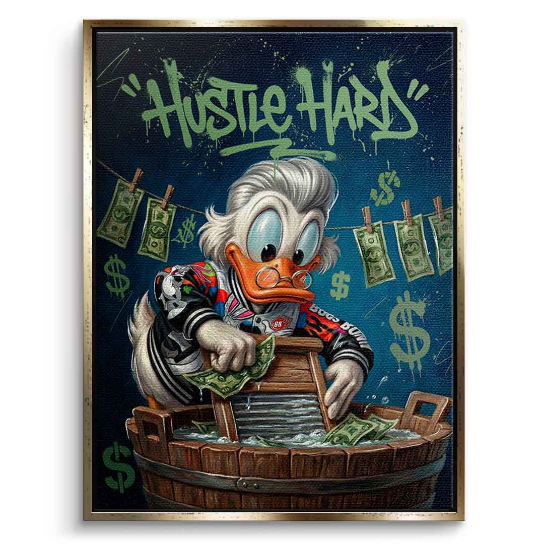 DOTCOMCANVAS® Hustle Hard Leinwandbild – Vorderansicht goldener Rahmen