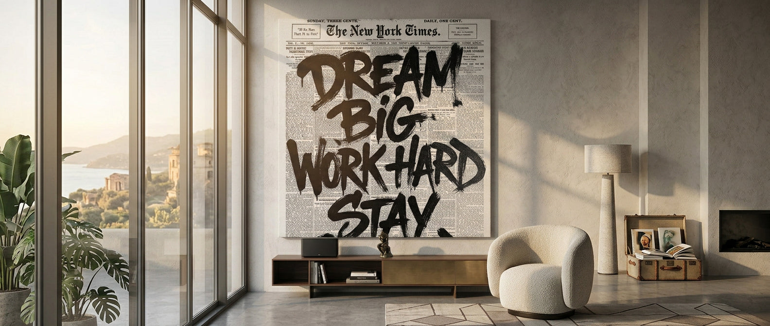DOTCOMCANVAS Dream big work hard stay focused Leinwandbild Banner
