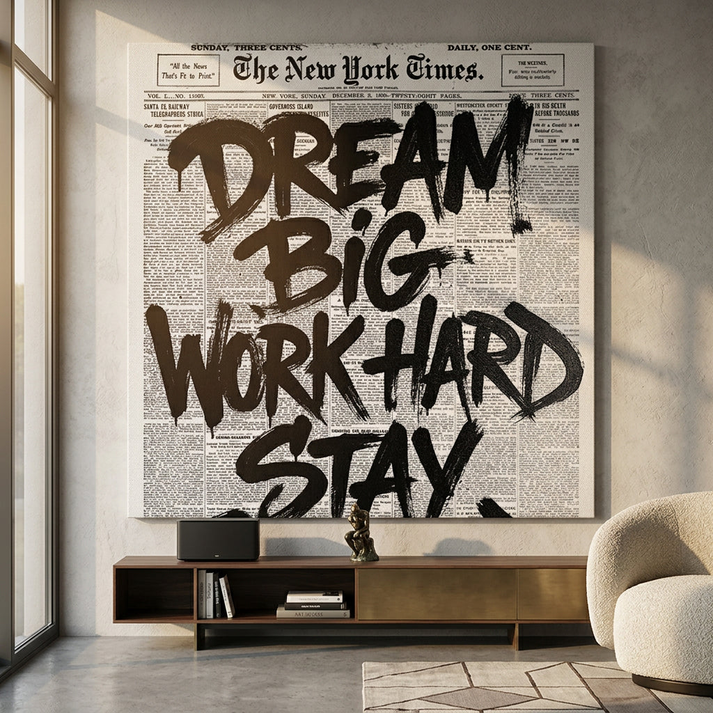 DOTCOMCANVAS Dream big work hard stay focused Leinwandbild Raum-Mockup