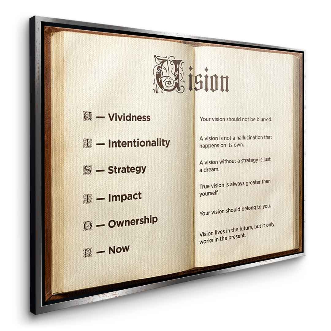 DOTCOMCANVAS® Vision Book Leinwandbild – Seitenansicht goldener Rahmen