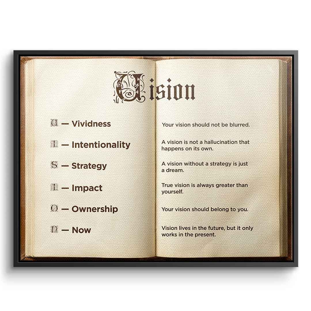 DOTCOMCANVAS® Vision Book Leinwandbild – Vorderansicht silberner Rahmen