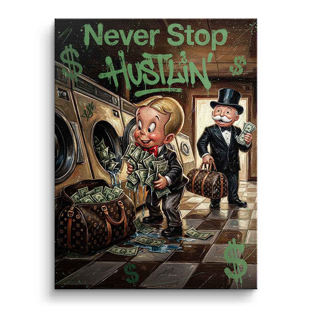 DOTCOMCANVAS® Never Stop Hustlin Leinwandbild – Vorderansicht ohne Rahmen