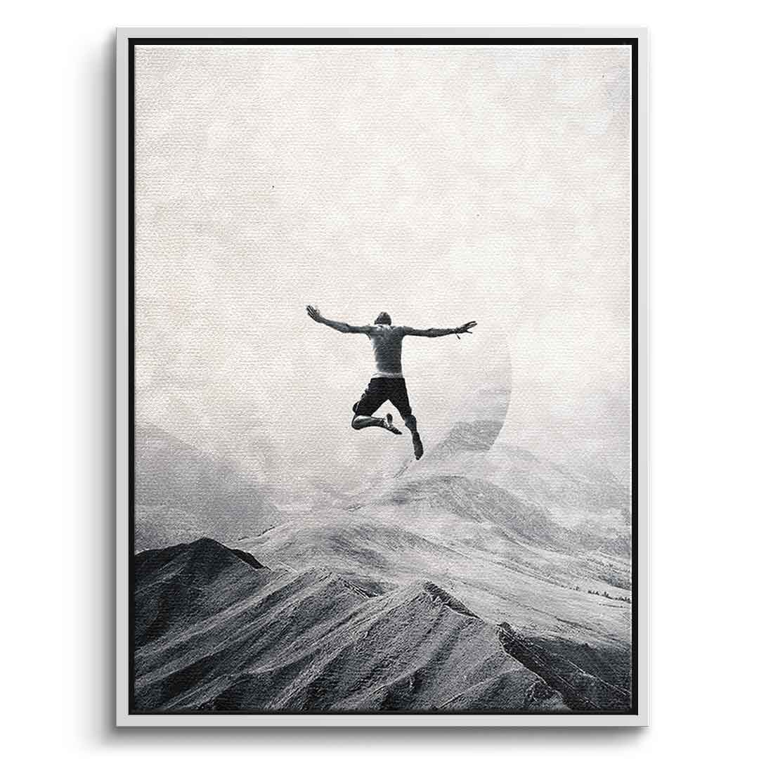 DOTCOMCANVAS® Jump in with both feet Leinwandbild – Vorderansicht weißer Rahmen
