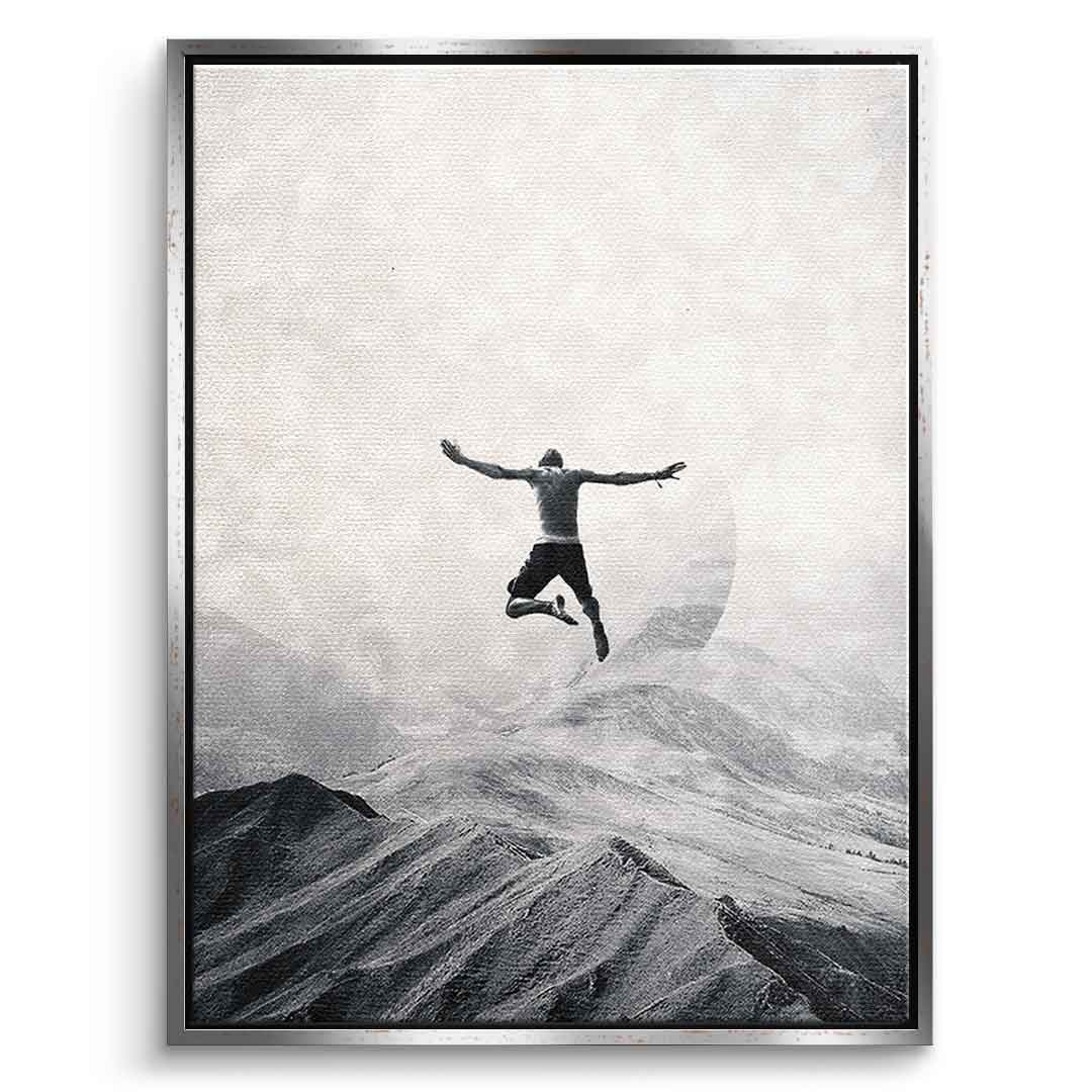 DOTCOMCANVAS® Jump in with both feet Leinwandbild – Vorderansicht schwarzer Rahmen