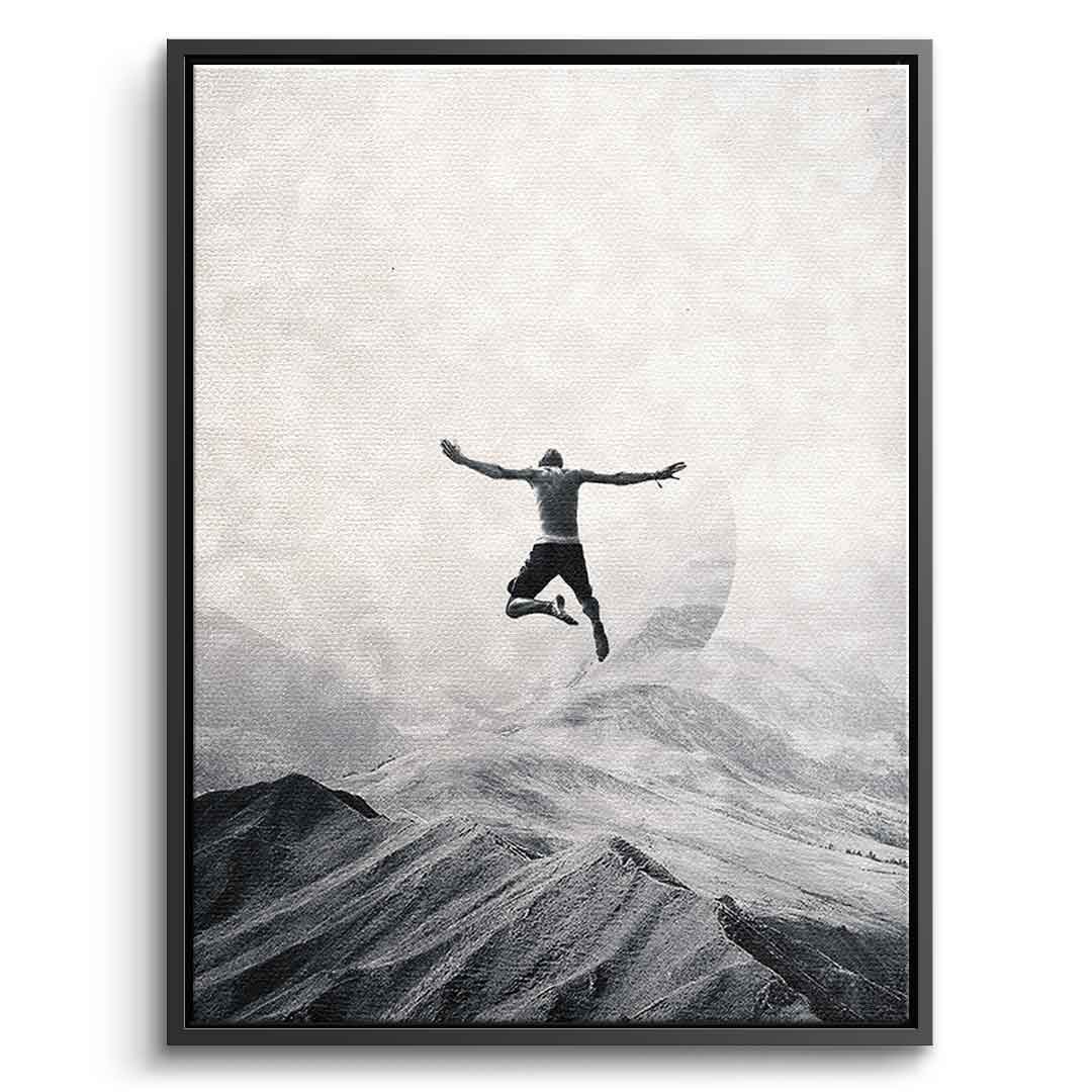 DOTCOMCANVAS® Jump in with both feet Leinwandbild – Vorderansicht silberner Rahmen