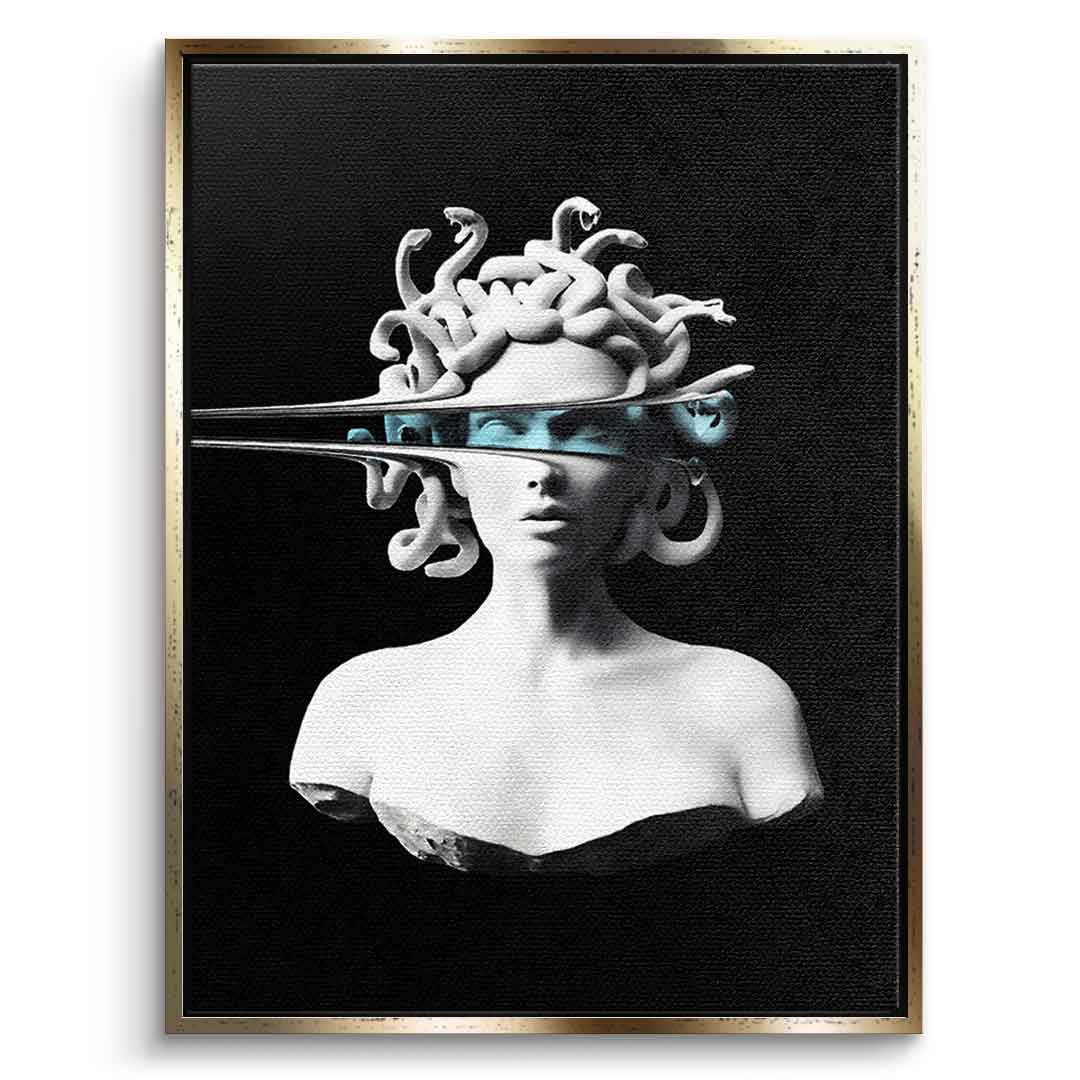 DOTCOMCANVAS® Portrait of Medusa Leinwandbild – Vorderansicht goldener Rahmen
