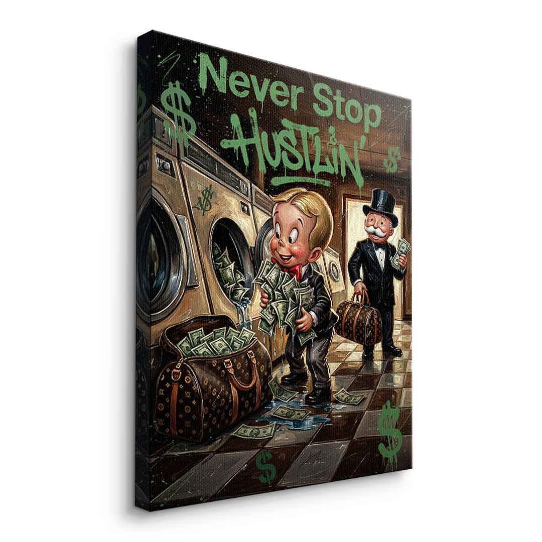 DOTCOMCANVAS® Never Stop Hustlin Leinwandbild – Seitenansicht ohne Rahmen