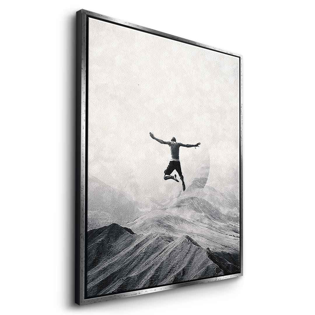 DOTCOMCANVAS® Jump in with both feet Leinwandbild – Seitenansicht weißer Rahmen