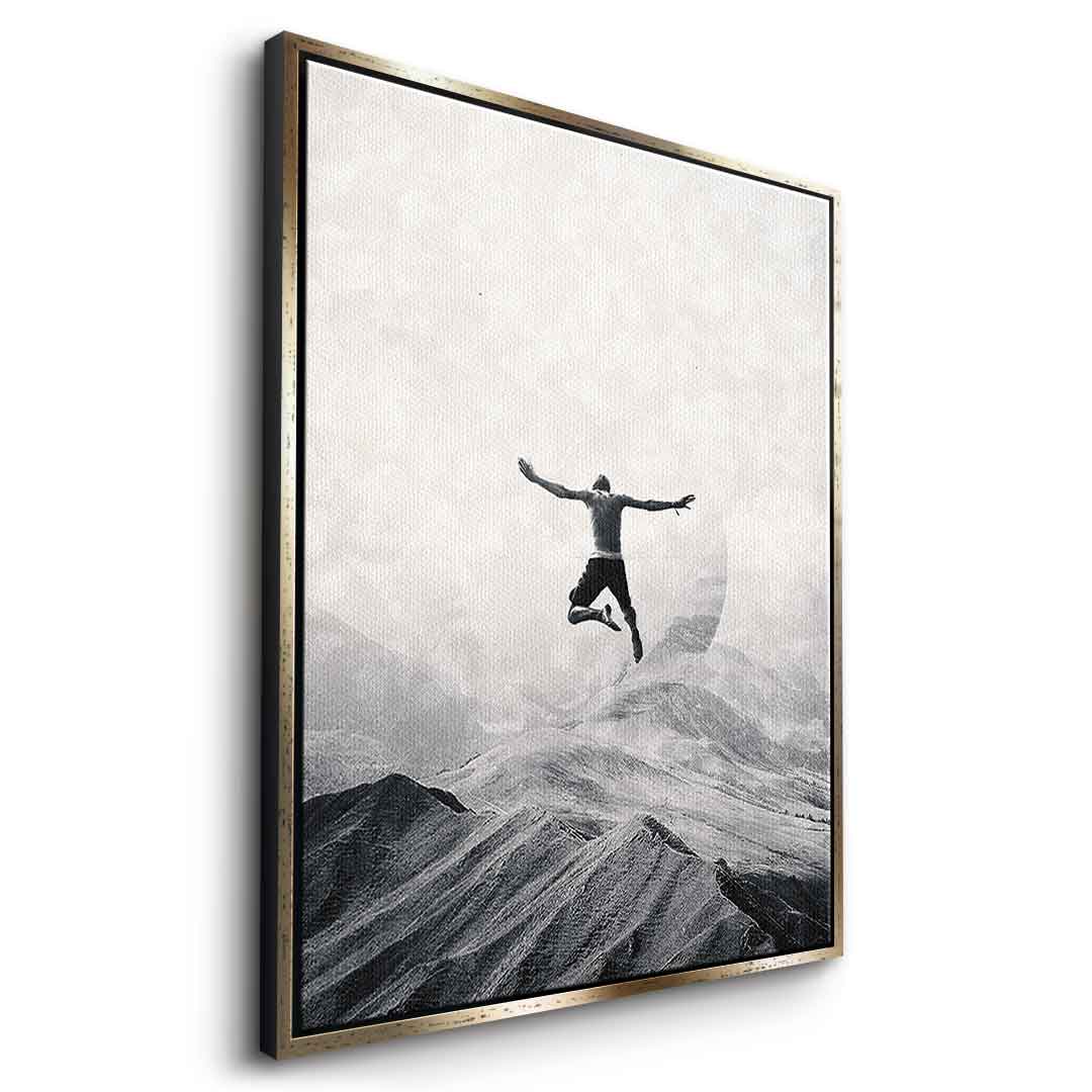 DOTCOMCANVAS® Jump in with both feet Leinwandbild – Seitenansicht goldener Rahmen