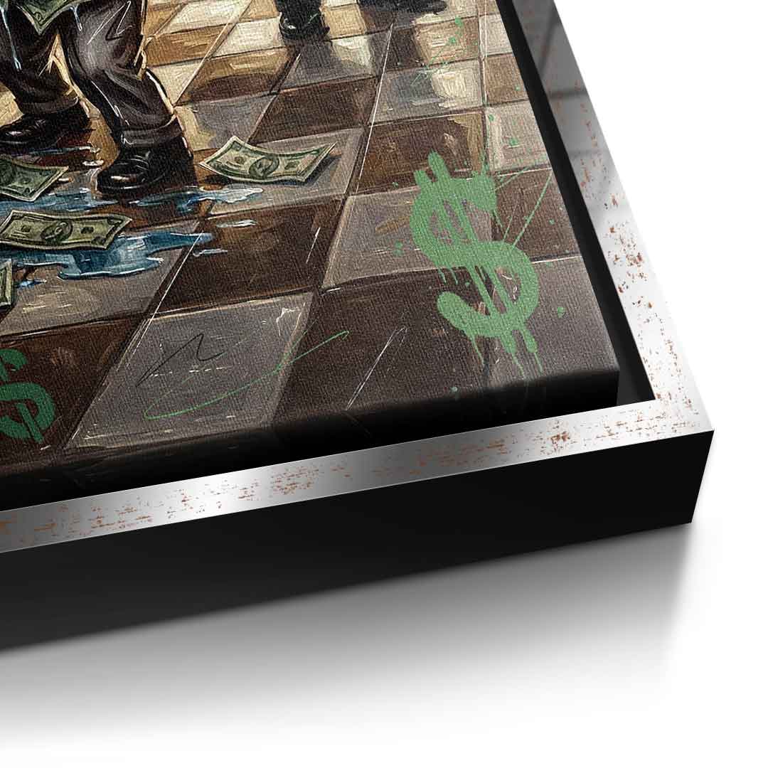 DOTCOMCANVAS® Never Stop Hustlin Leinwandbild – Detailansicht silberner Rahmen