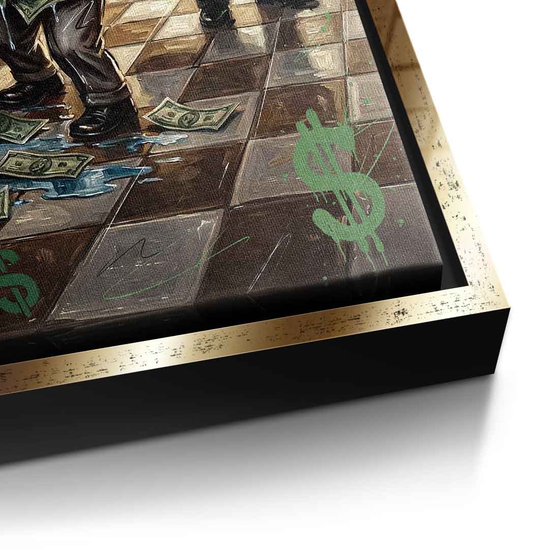 DOTCOMCANVAS® Never Stop Hustlin Leinwandbild – Detailansicht goldener Rahmen