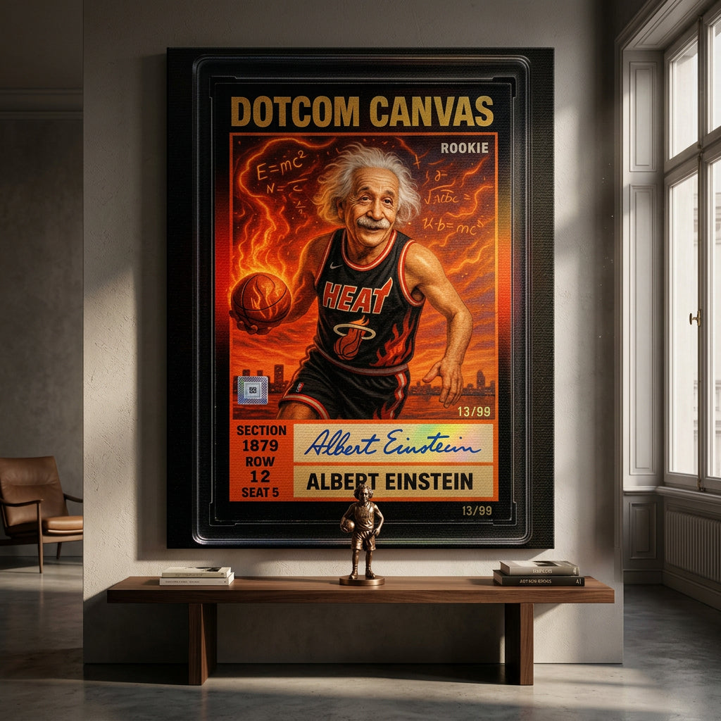 DOTCOMCANVAS Albert Einstein Basketball Card Pop Art Wandbild Leinwandbild im Wohnraum-Ambiente an der Wand
