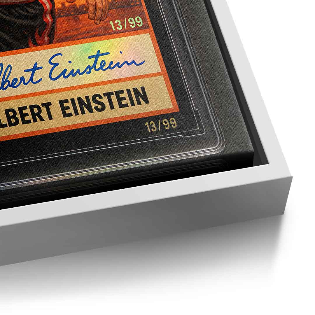 DOTCOMCANVAS Albert Einstein Basketball Card Pop Art Wandbild Leinwandbild Detailansicht weißer Rahmen