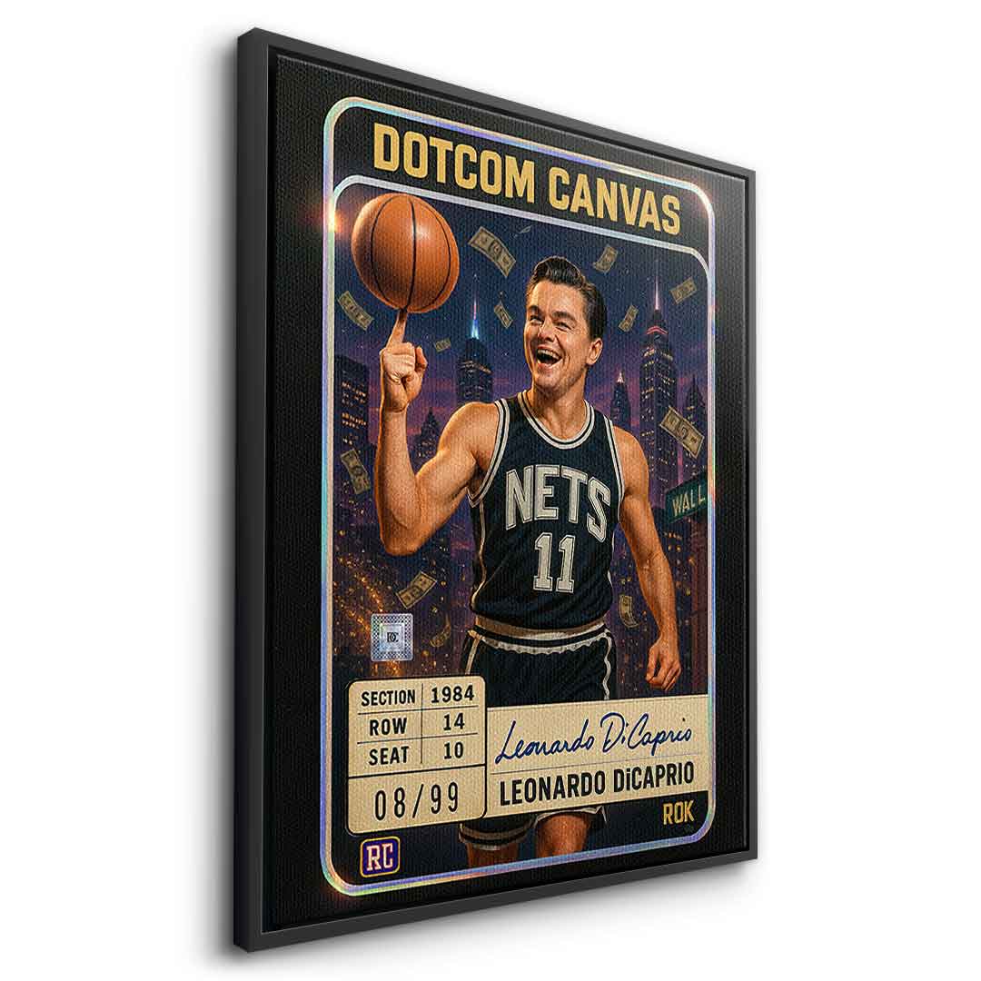 DOTCOMCANVAS Leo Dicaprio Basketball Card Leinwandbild Seitenansicht Schwarzer Rahmen