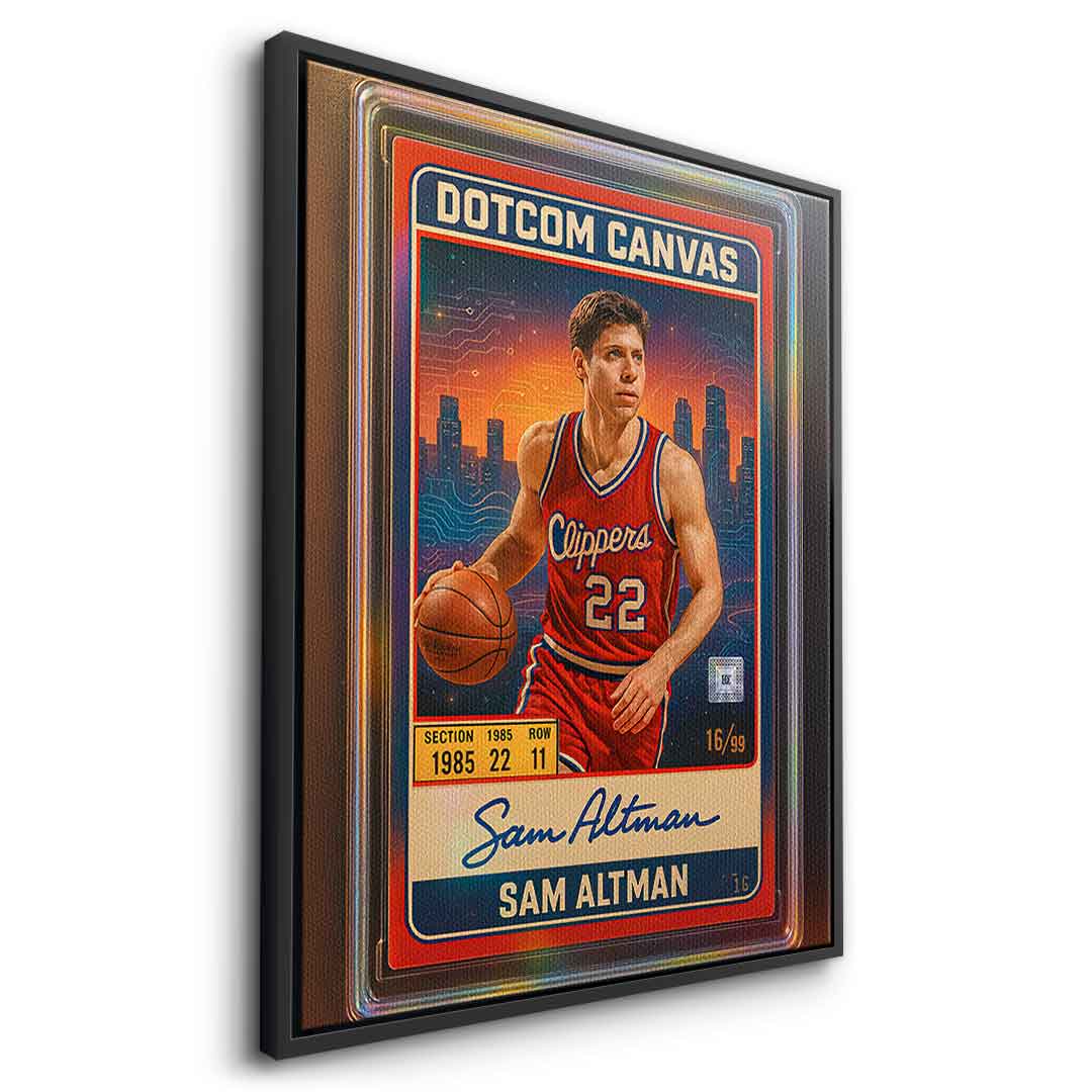 DOTCOMCANVAS Sam Altman Basketball Card Leinwandbild Seitenansicht Schwarz-Rahmen