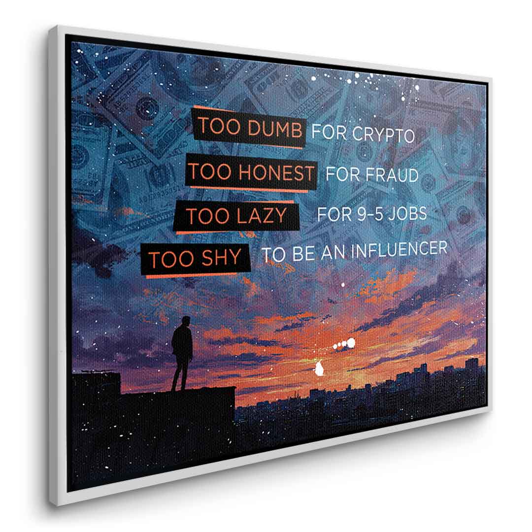 DOTCOMCANVAS Too shy to be Leinwandbild Seitenansicht mit silbernem Rahmen