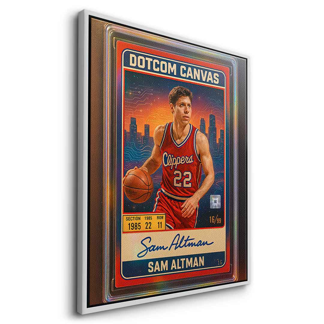 DOTCOMCANVAS Sam Altman Basketball Card Leinwandbild Seitenansicht Silber-Rahmen