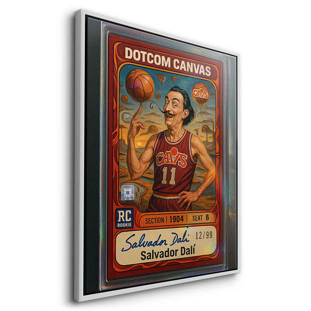 DOTCOMCANVAS® Salvador Dali Basketball Card Leinwandbild – Seitenansicht Rahmendetail