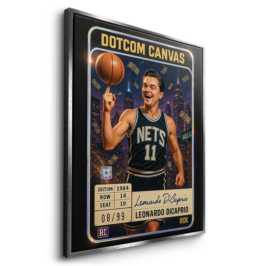 DOTCOMCANVAS Leo Dicaprio Basketball Card Leinwandbild Seitenansicht Weisser Rahmen
