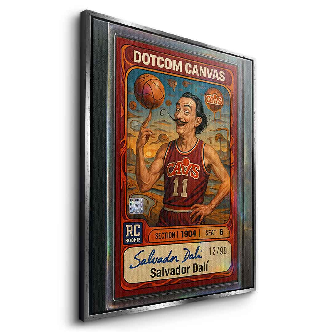 DOTCOMCANVAS® Salvador Dali Basketball Card Leinwandbild – Seitenansicht mit Rahmen