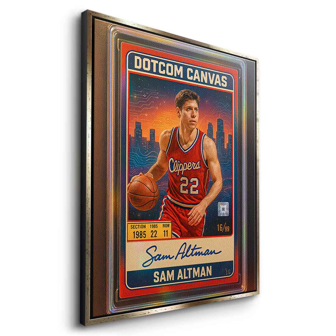 DOTCOMCANVAS Sam Altman Basketball Card Leinwandbild Seitenansicht Gold-Rahmen