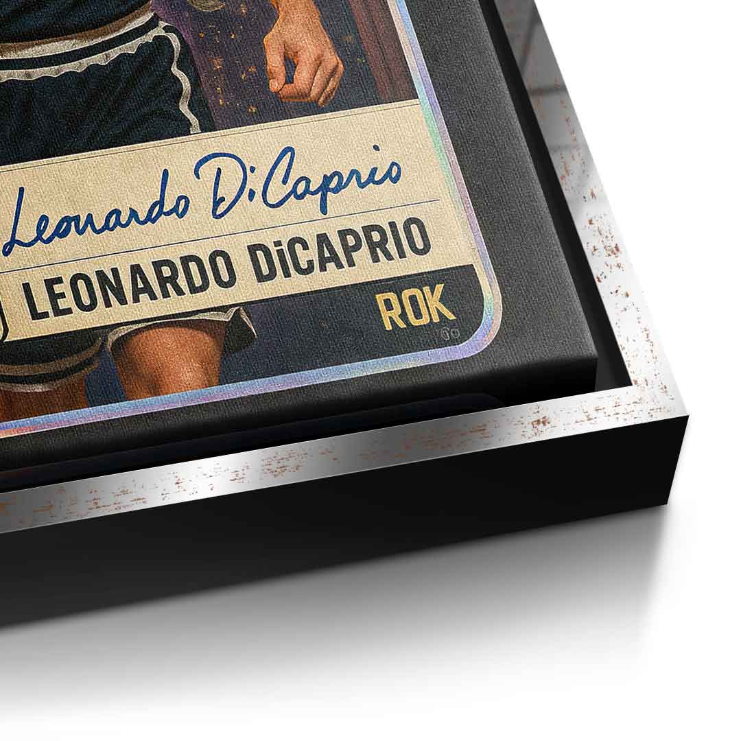 DOTCOMCANVAS Leo Dicaprio Basketball Card Leinwandbild Detail Silberner Rahmen