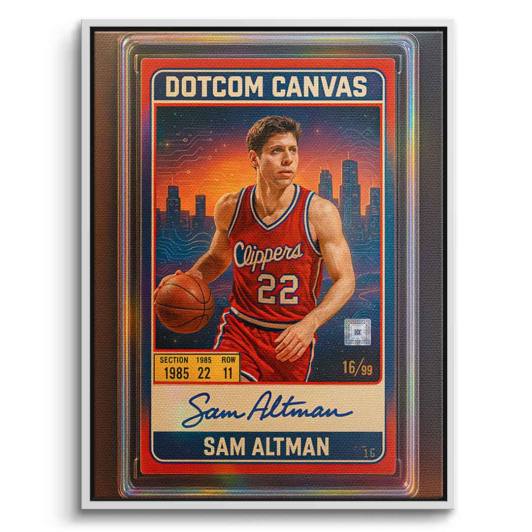 DOTCOMCANVAS Sam Altman Basketball Card Leinwandbild Frontansicht Weiß-Rahmen