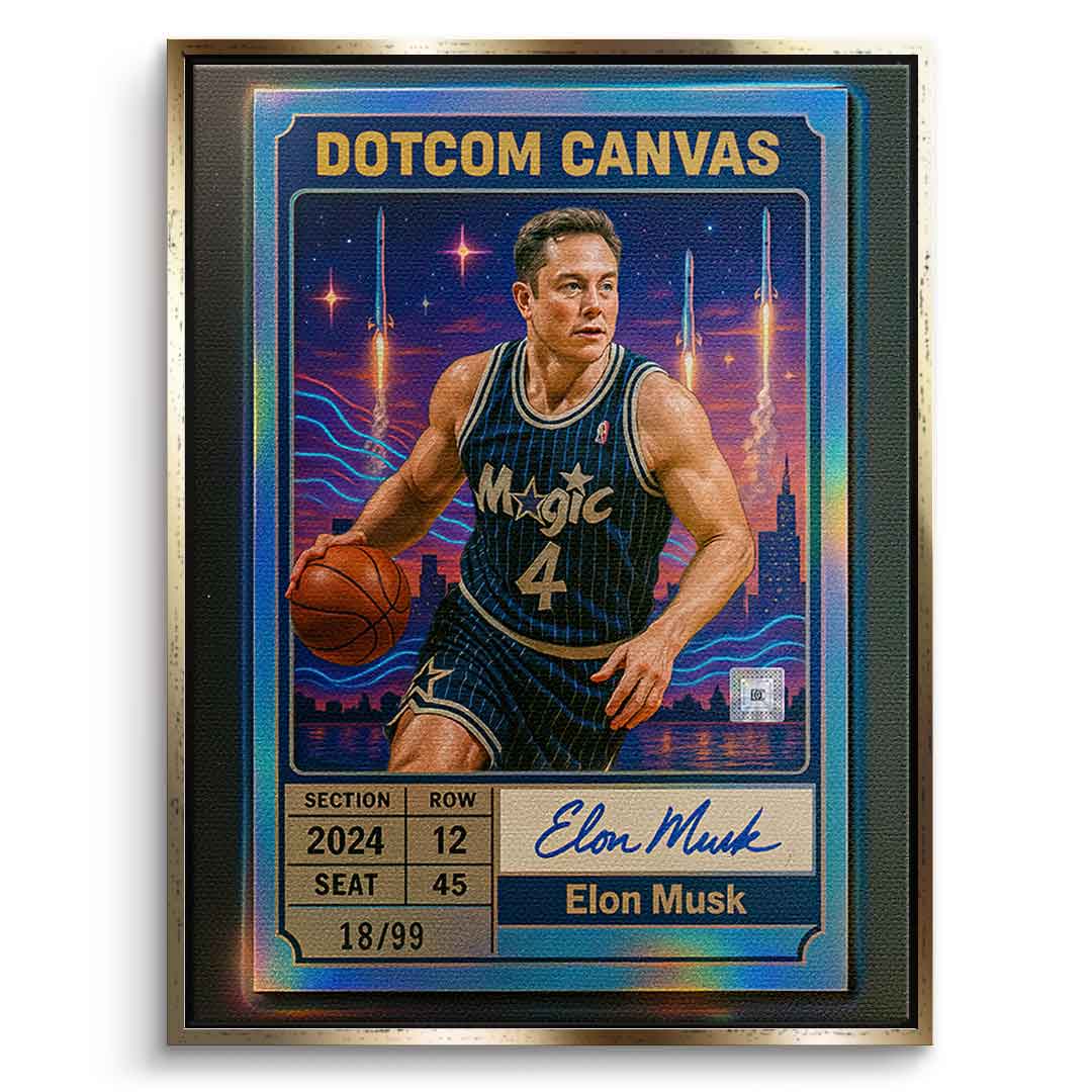 DOTCOMCANVAS Elon Musk Basketball Card Leinwandbild Gold Rahmen