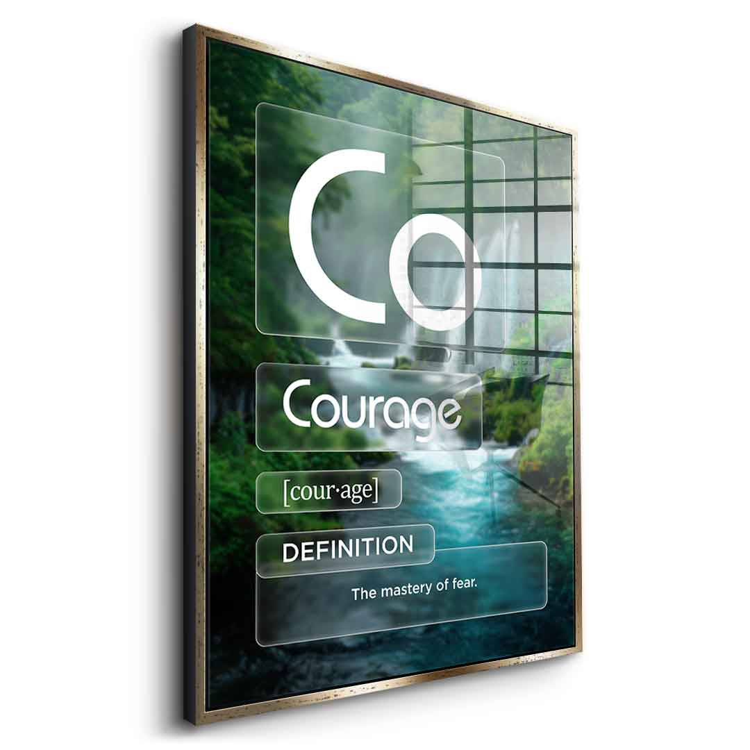 DOTCOMCANVAS® Courage (Co) Acrylglasbild Version Farbig – Seitenansicht Schwarz