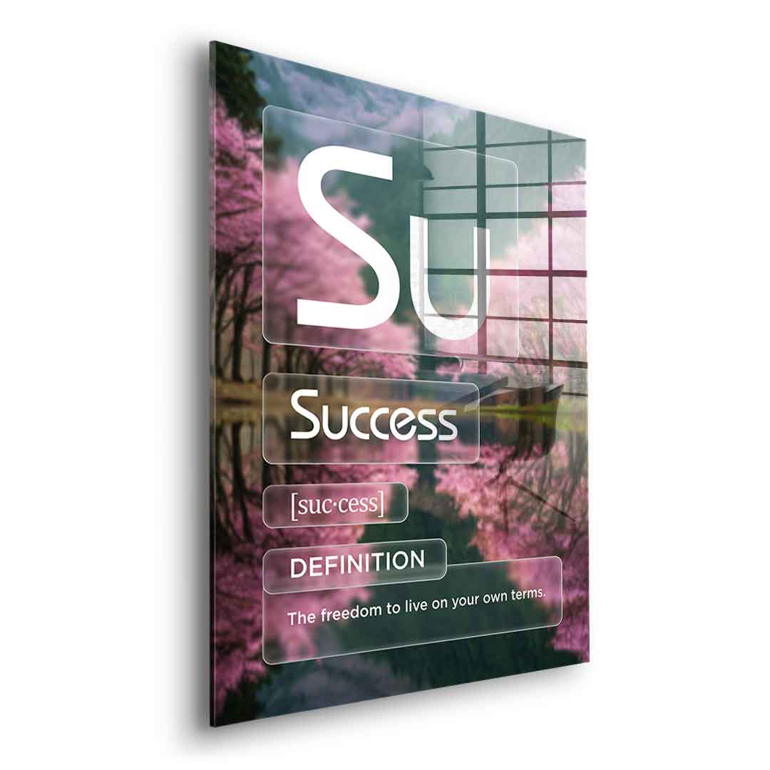 DOTCOMCANVAS® Success (Su) Acrylglasbild Version Farbig – Seitenansicht Silber