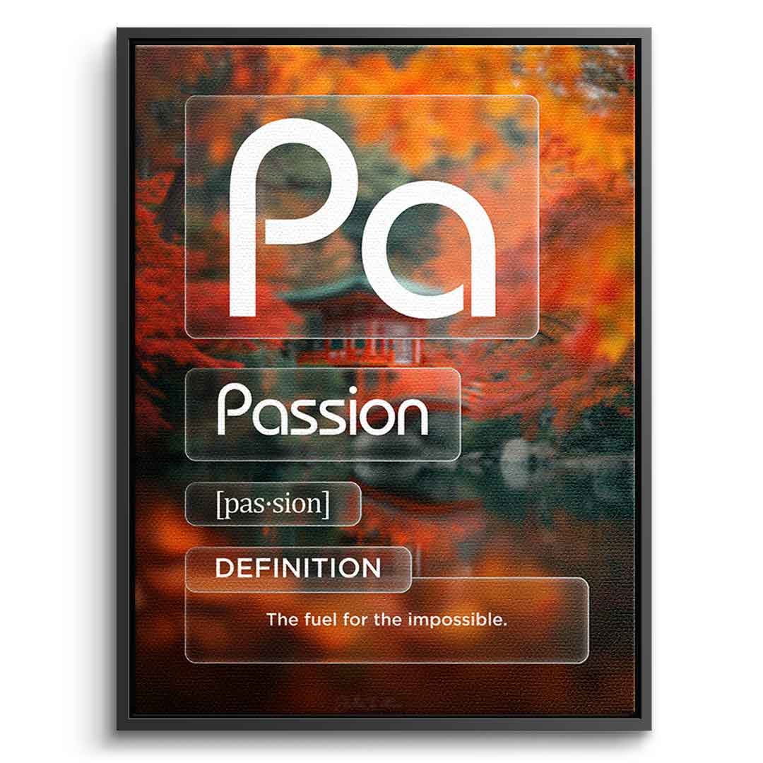 DOTCOMCANVAS® Passion (Pa) Leinwandbild Version Farbig – Vorderansicht Silberner Rahmen